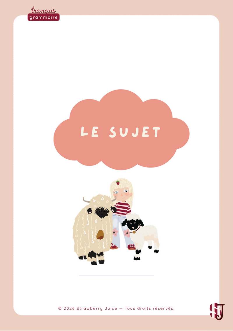 Cahier d'exercices de grammaire à imprimer sur le sujet de la phrase pour enfants de 7 à 8 ans (CE1-CE2), illustré sur le thème de la ferme – Strawberry Juice.